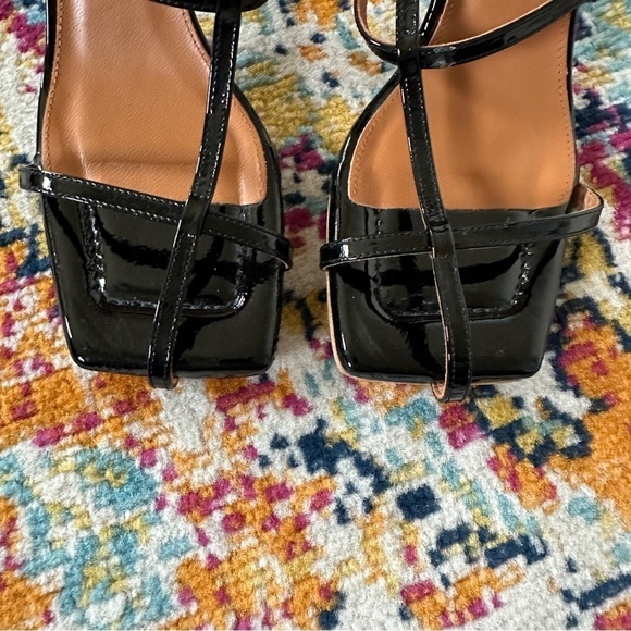 8 by YOOX Patent Leather Square Toe Sandals High Heels in Black Size 40 US 10 - Picture 3 of 9